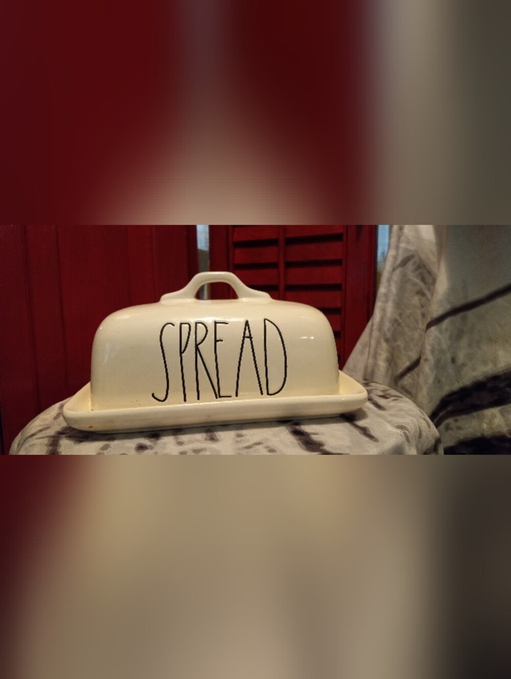 Rae Dunn Cream Bread Butter Keeper Dish with Black Lettering